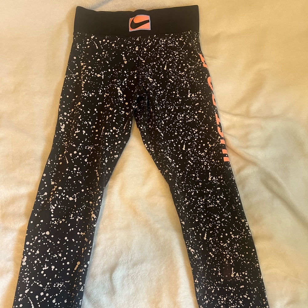 Nike Black Leggings with Pink Speckle Pattern